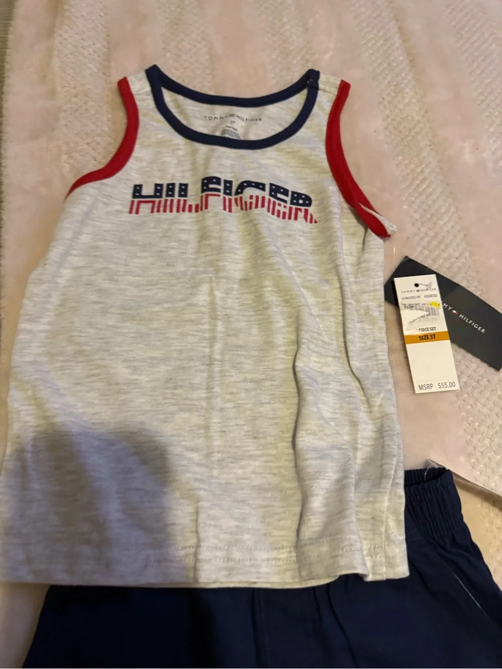 Tommy Hilfiger Navy Shorts with Cream Tank (Red & Blue Trim)